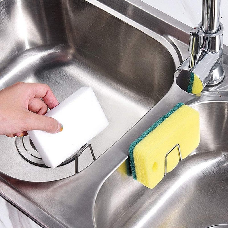 DUDSCOG Sponge Holder for Kitchen Sink - Strong Adhesive, Waterproof Stainless Steel Design for Quick Drying & Organizing(2PCS) - Image 4