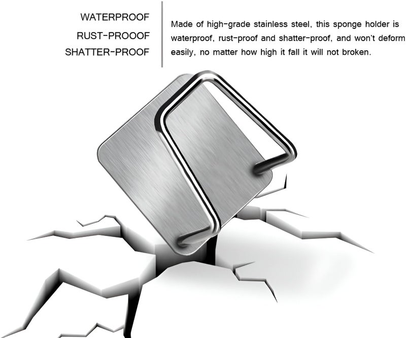 DUDSCOG Sponge Holder for Kitchen Sink - Strong Adhesive, Waterproof Stainless Steel Design for Quick Drying & Organizing(2PCS) - Image 2