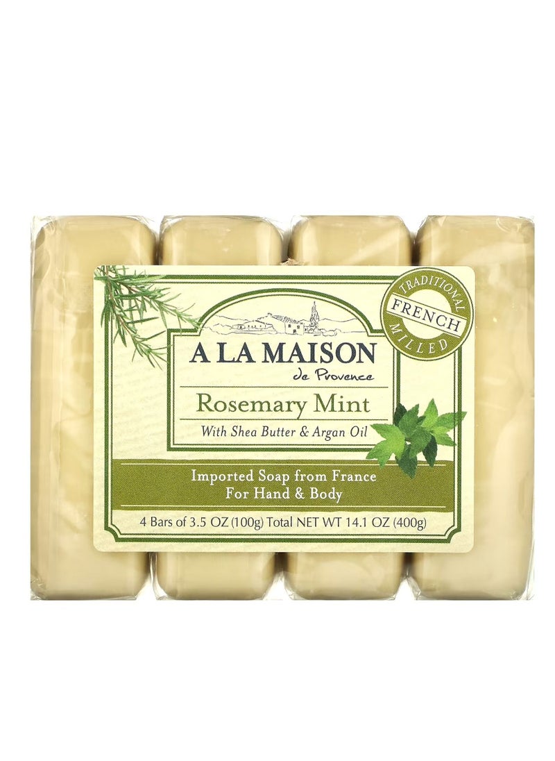 A La Maison De Provence Hand  Body Bar Soap Rosemary Mint 4 Bars 3.5 oz 100 g Each 