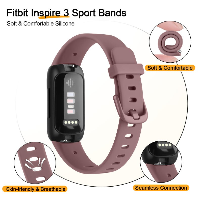 Meliya for Fitbit Inspire 3 Bands Women Men, Soft Silicone Adjustable Wristband Replacement Sport Straps Compatible with Fitbit Inspire 3 Fitness Tracker (Smoke Violet) - Image 3