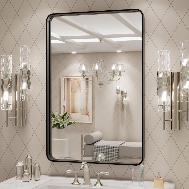 LOAAO 20X30 Inch Black Metal Framed Bathroom Mirror for Wall, Matte Black Bathroom Vanity Mirror Farmhouse, Large Rounded Rectangle Mirror, Anti-Rust, Hangs Horizontally or Vertically - Image 3