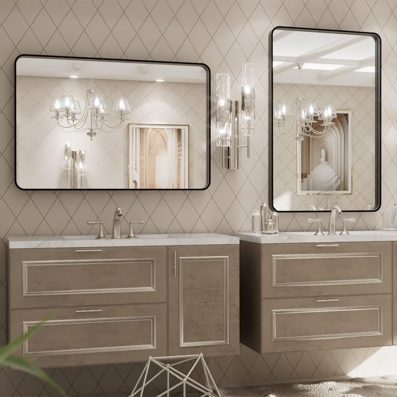 LOAAO 20X30 Inch Black Metal Framed Bathroom Mirror for Wall, Matte Black Bathroom Vanity Mirror Farmhouse, Large Rounded Rectangle Mirror, Anti-Rust, Hangs Horizontally or Vertically - Image 4