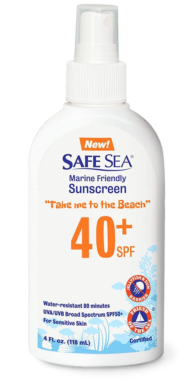 Safe Sea Jellyfish Sting-Blocking Sunscreen, SPF 40+ Spray 4 Fl oz, Waterproof, Biodegradable, Coral Reef-Safe â€“ Body and Face Sunscreen, Anti-Jellyfish and Sea-Lice sting protection. - Image 1