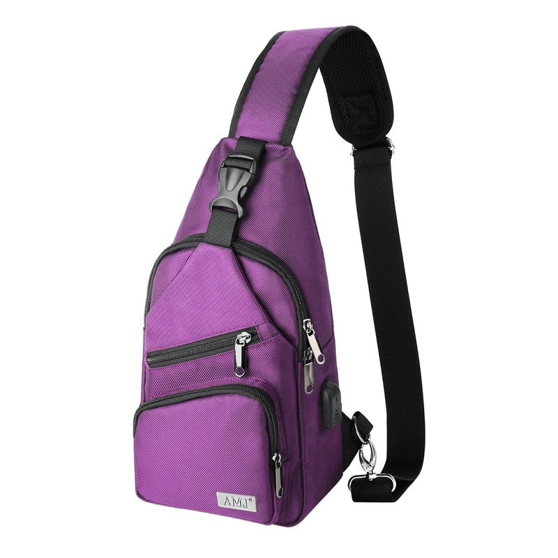 AMJ Crossbody Sling Bag Men Women, Casual Shoulder Backpack, Chest Daypack Satchel for Hiking Travel (Large, Purple) - Image 1