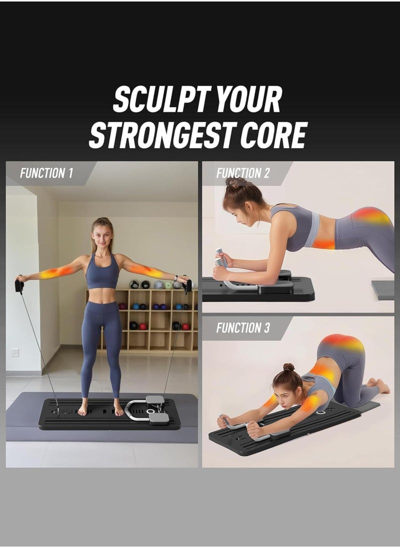 Pilates Board,  2025 Pilates Reformer Set, 5 in1 Pilates Reformer Machine with Timer, Multi-Purpose Foldable Pilates Reformer Board for Home, Pilates Sliding Board for Home Women Men