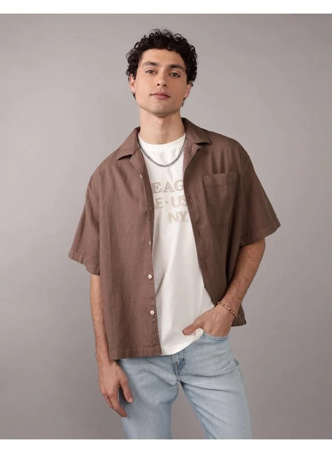 American Eagle AE Poolside Linen-Blend Button-Up Shirt