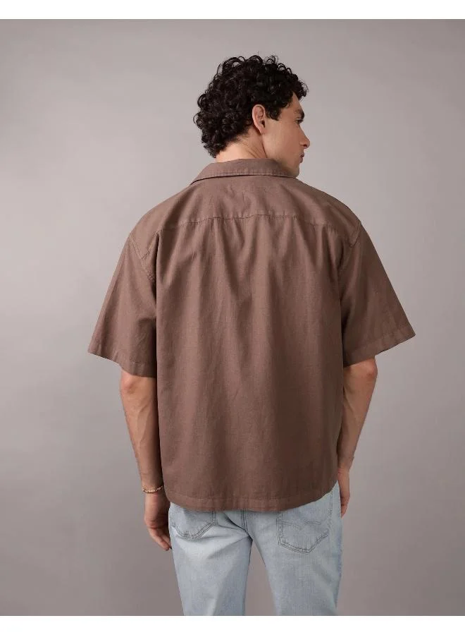 American Eagle AE Poolside Linen-Blend Button-Up Shirt