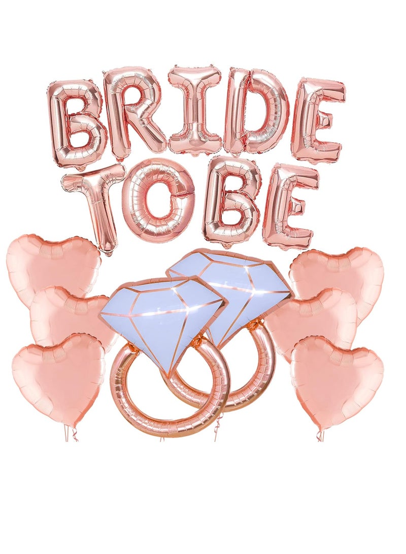 كاتشون بالونات روز جولد بعبارة عبوة من 17 قطعة  ديكورات حفلات توديع العزوبية  بالونات كبيرة على شكل خاتم ماسي مقاس 32 انش بالونات للعروس ديكورات العروس ديكورات حفلات الزفاف - Image 1