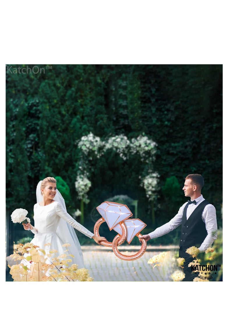 كاتشون بالونات روز جولد بعبارة عبوة من 17 قطعة  ديكورات حفلات توديع العزوبية  بالونات كبيرة على شكل خاتم ماسي مقاس 32 انش بالونات للعروس ديكورات العروس ديكورات حفلات الزفاف - Image 2