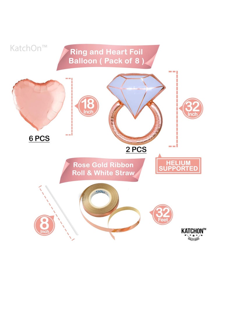 كاتشون بالونات روز جولد بعبارة عبوة من 17 قطعة  ديكورات حفلات توديع العزوبية  بالونات كبيرة على شكل خاتم ماسي مقاس 32 انش بالونات للعروس ديكورات العروس ديكورات حفلات الزفاف - Image 4