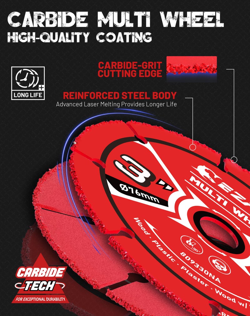 EZARC 3 Inch Cut Off Wheels, Carbide Cutting Disc, Angle Grinder Cutting Wheel for Wood, Wood with Nails, Laminate, Plastic, Plaster, 2 Pack - Image 2