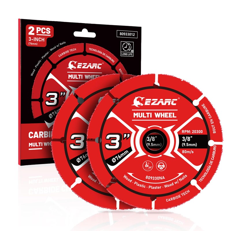 EZARC 3 Inch Cut Off Wheels, Carbide Cutting Disc, Angle Grinder Cutting Wheel for Wood, Wood with Nails, Laminate, Plastic, Plaster, 2 Pack - Image 1