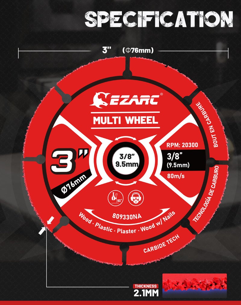 EZARC 3 Inch Cut Off Wheels, Carbide Cutting Disc, Angle Grinder Cutting Wheel for Wood, Wood with Nails, Laminate, Plastic, Plaster, 2 Pack - Image 3