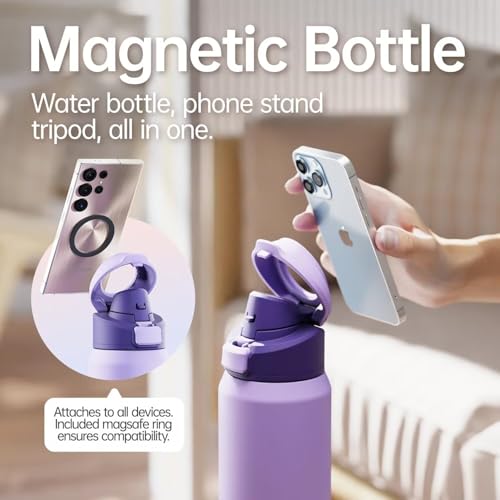 Magcheer Insulated Magnetic Water Bottle - Reusable Stainless Steel Bottle with MagSafe Compatible Phone Holder - Keeps Cold for 24 Hours - Perfect for Gym, Sports, and Travel - Lavender 24oz - Image 3