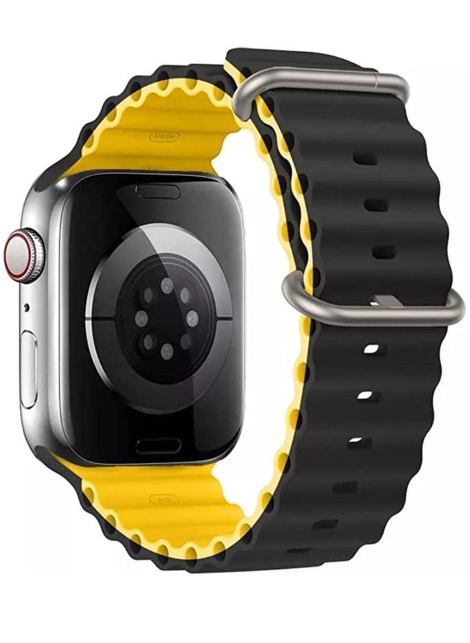 Rabos - Ocean Silicone Rubber Watch Band Strap for Apple Watch Ultra 49mm/45mm/44mm/42mm Ocean Dual Colored black/yellow - Image 1