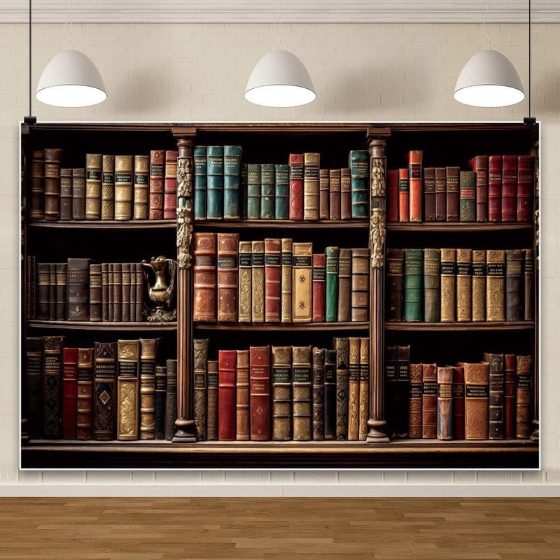 Renaiss خلفية مكتبة ريترو 7x5 قدم من رينايس، رف كتب قديم بني خشبي كلاسيكي لخلفية تصوير مكتبة المدرسة - Image 2