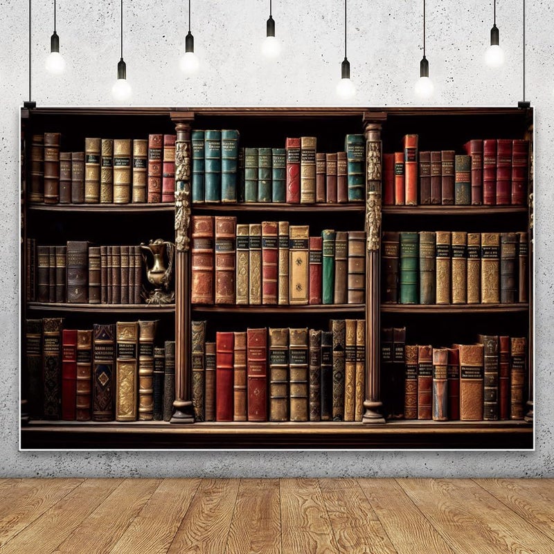 Renaiss خلفية مكتبة ريترو 7x5 قدم من رينايس، رف كتب قديم بني خشبي كلاسيكي لخلفية تصوير مكتبة المدرسة - Image 3