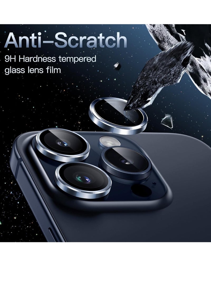 Camera Lens Protector for iPhone 15 Pro 6.1-Inch and iPhone 15 Pro Max 6.7-Inch, 9H Tempered Glass Metal Individual Ring Cover, HD Clear, 3-Pack (Blue) - Image 3