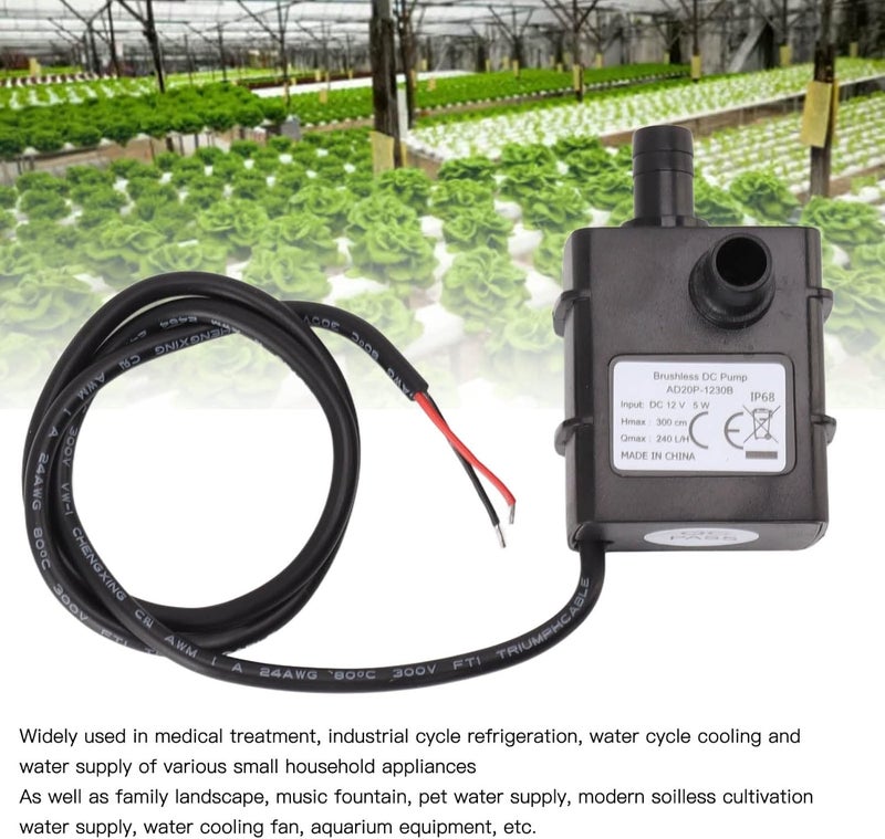 Micro Centrifugal Pump, Low Noise Anti Interference DC 12V Brushless Submersible 240LH for Aquarium - Image 2