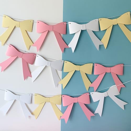 Pinfliers Bride To Be Decoration/Pastel Bow 1st, 18 Birthday Theme Decorations for Girls/Paper Bunting, Buntings, Pennants, Streamers, Banner/Welcome Baby Home/Wall,Backdrop,Teen,Teens/12 Ribbon/72 in - Image 1