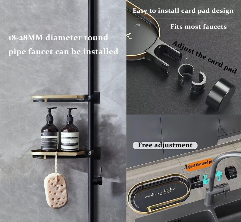Calyrex Calyrex Kitchen Faucet Sponge Holder Handy PunchFree Kitchen Bathroom Sink Caddy Organizer for Sponge Shampoo Soap Shelf Holder Simple Install Faucet Storage Caddy Save Space Rack - Image 3