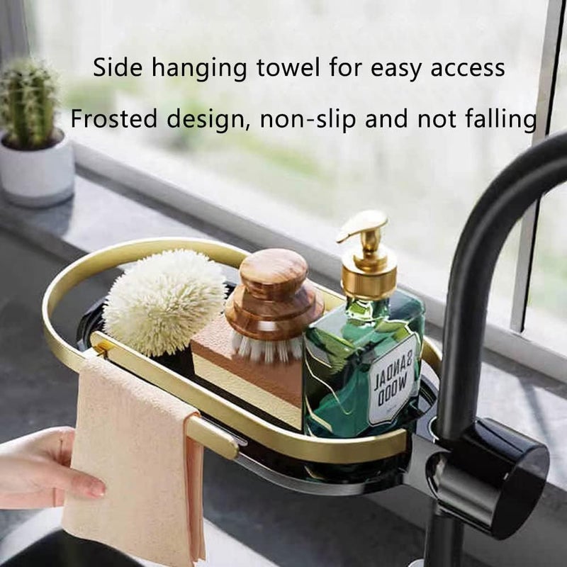 Calyrex Calyrex Kitchen Faucet Sponge Holder Handy PunchFree Kitchen Bathroom Sink Caddy Organizer for Sponge Shampoo Soap Shelf Holder Simple Install Faucet Storage Caddy Save Space Rack - Image 5