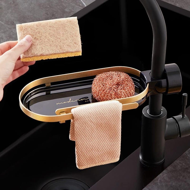 Calyrex Calyrex Kitchen Faucet Sponge Holder Handy PunchFree Kitchen Bathroom Sink Caddy Organizer for Sponge Shampoo Soap Shelf Holder Simple Install Faucet Storage Caddy Save Space Rack - Image 1