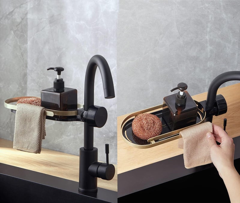 Calyrex Calyrex Kitchen Faucet Sponge Holder Handy PunchFree Kitchen Bathroom Sink Caddy Organizer for Sponge Shampoo Soap Shelf Holder Simple Install Faucet Storage Caddy Save Space Rack - Image 2