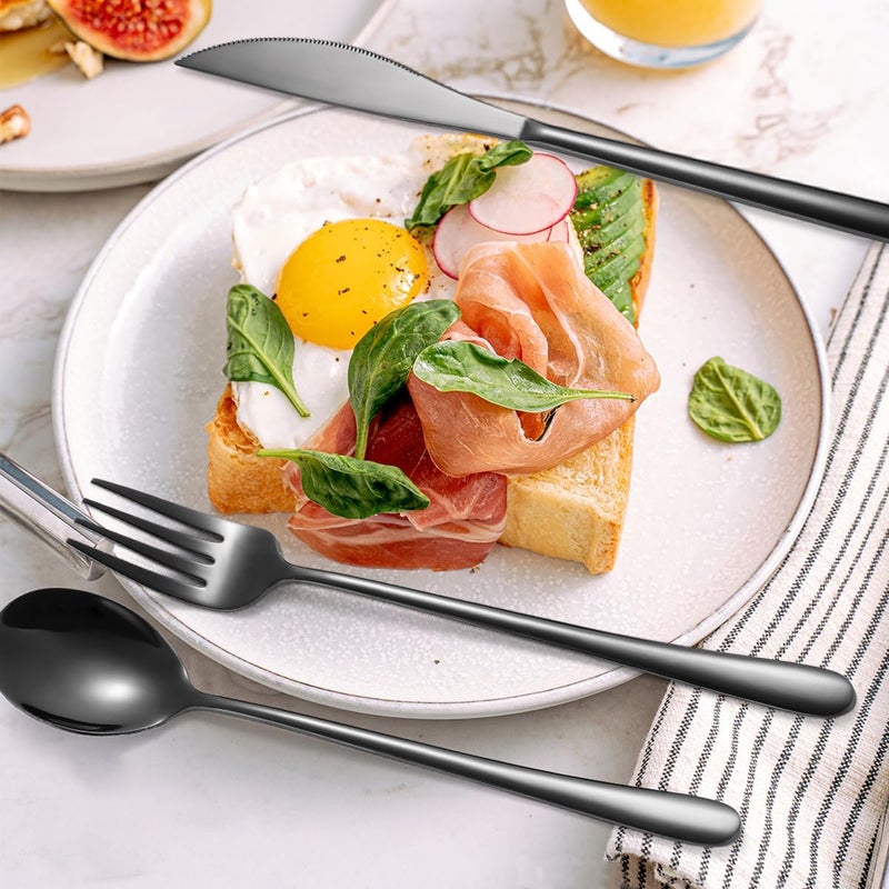 AARainbow 6 Pieces 18/8 Stainless Steel Flatware Set Portable Reusable Cutlery Set Travel Utensils Set Including Chopsticks Knife Fork Spoon Straws Cleaning Brush Dishwasher Safe (Black) - Image 2