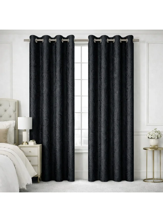 Bliss Casa Bliss Casa Indigo Plus Window Curtains 2 Pack 240 x 140 cm – Heavy Fabric Printed Eyelet Curtains for Bedroom & Living Room – Premium Home Drapes