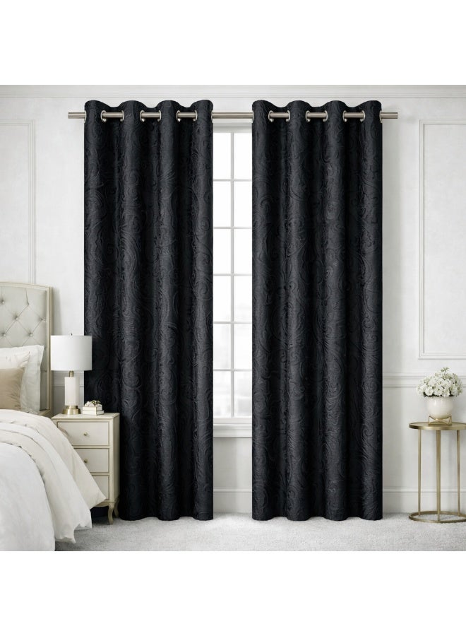 Bliss Casa Indigo Plus Window Curtains 2 Pack 240 x 140 cm – Heavy Fabric Printed Eyelet Curtains for Bedroom & Living Room – Premium Home Drapes