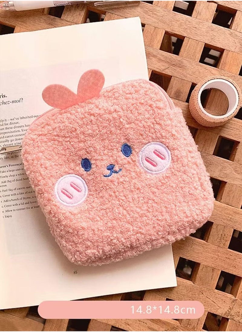 Generic 4 Pcs Sanitary Napkin Bag Cartoon Plush Tampons Storage Bag Nursing Pad Pouch Organizer Coin Purse for Women Girls (Pink, Orang, White, Brown) - Image 5