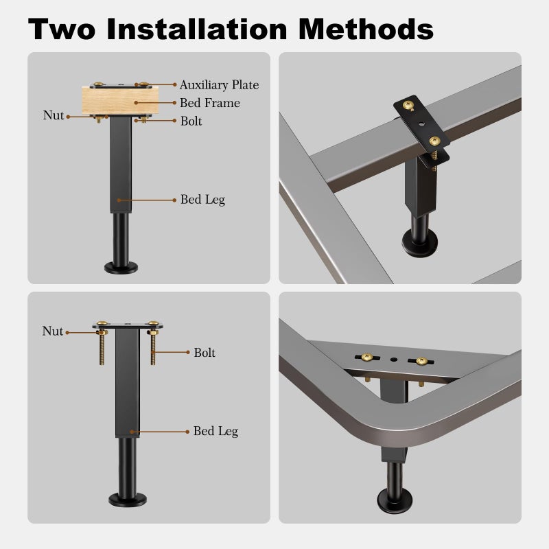 Smipam 6PCS Adjustable Height Bed Support Legs, Heavy Duty Metal Bed Frame Support Legs, 7.3-12 inch Furniture Risers Replacement with Non-Slip Base for King Queen Slats/Furniture/Table/Couch/Sofa/Dresser - Image 5