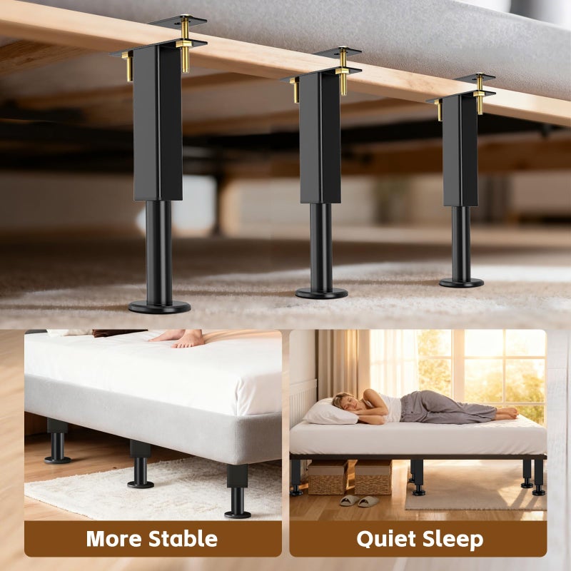 Smipam 6PCS Adjustable Height Bed Support Legs, Heavy Duty Metal Bed Frame Support Legs, 7.3-12 inch Furniture Risers Replacement with Non-Slip Base for King Queen Slats/Furniture/Table/Couch/Sofa/Dresser - Image 4