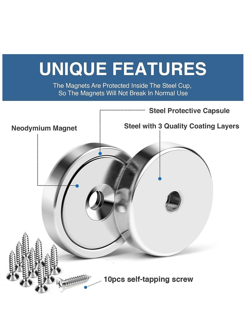 SYOSI Powerful Neodymium Magnets 6 Packs Waterproof Strong Magnets with Hole 70lbs Force Neodymium Cup Magnets 32mm with Countersunk Hole and Steel Capsule Pot Magnet with Screws - Image 4