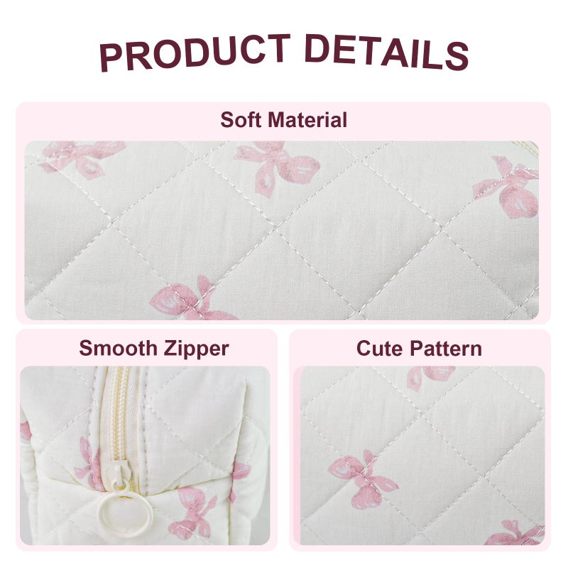 GISMTR Quilted Makeup Bag Floral Cotton Make up Bag Puffy Coquette Makeup pouch Aesthetic Cute Travel Toiletry Bag for Women Girls - Image 2