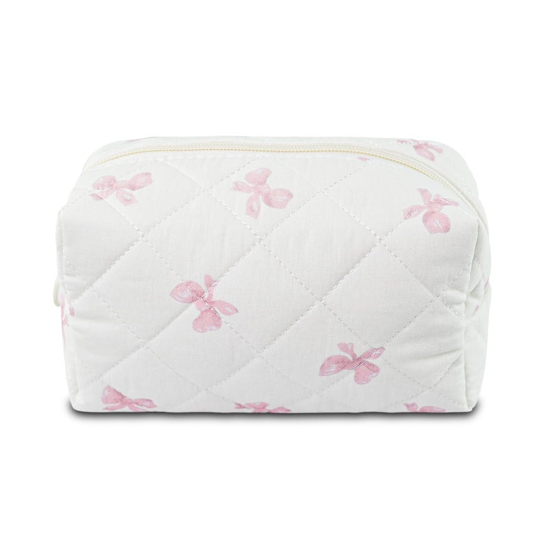 GISMTR Quilted Makeup Bag Floral Cotton Make up Bag Puffy Coquette Makeup pouch Aesthetic Cute Travel Toiletry Bag for Women Girls - Image 1
