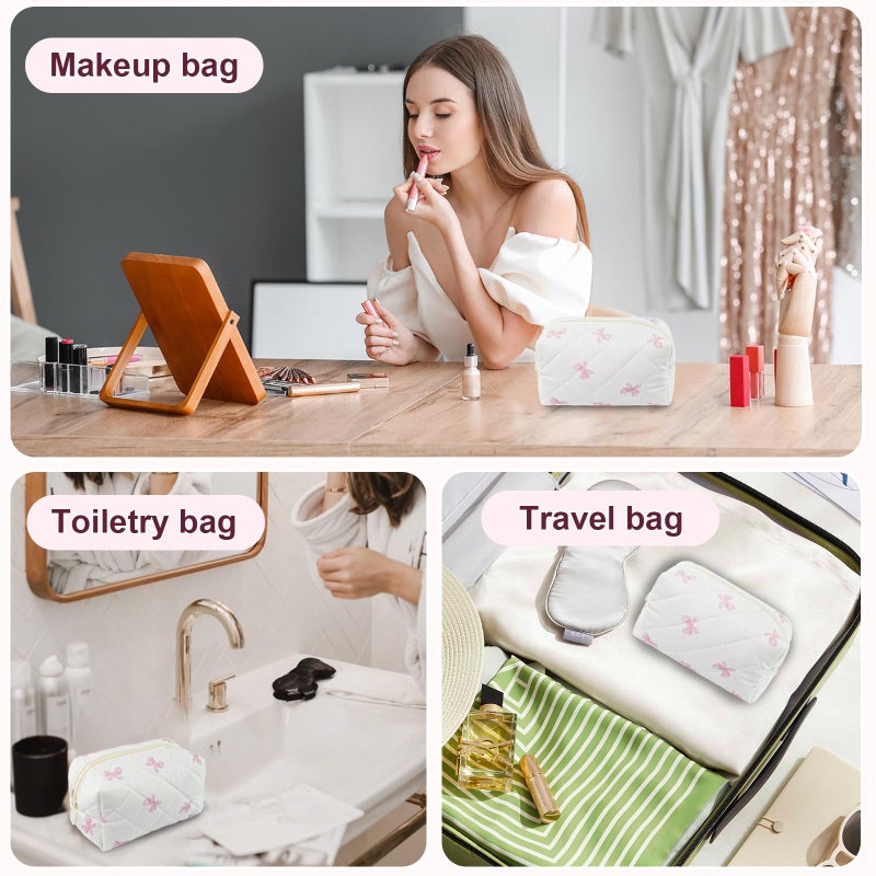 GISMTR Quilted Makeup Bag Floral Cotton Make up Bag Puffy Coquette Makeup pouch Aesthetic Cute Travel Toiletry Bag for Women Girls - Image 3