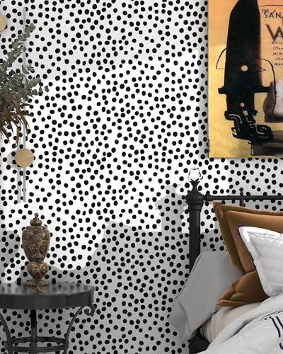 tiltil Modern Peel and Stick Wallpaper 17.3" x 78.8" Self Adhesive Wallpaper Black and White Contact Paper Polka Dot Removable Wall paper Decorative for Bedroom Bathroom Cabinets and Countertops Vinyl Roll - Image 1