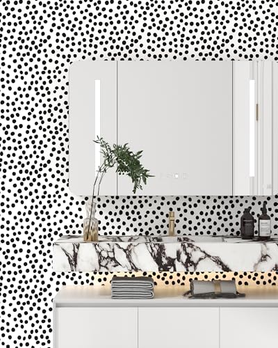 tiltil Modern Peel and Stick Wallpaper 17.3" x 78.8" Self Adhesive Wallpaper Black and White Contact Paper Polka Dot Removable Wall paper Decorative for Bedroom Bathroom Cabinets and Countertops Vinyl Roll - Image 2