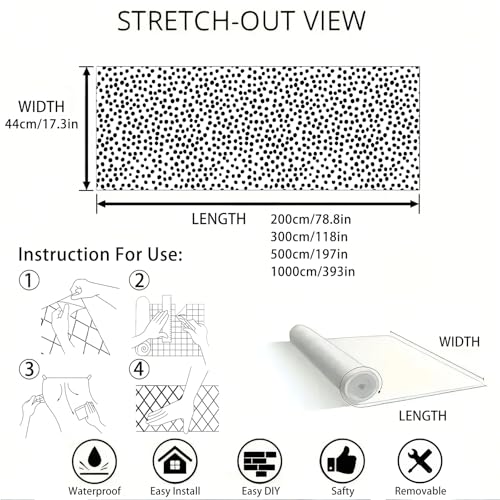 tiltil Modern Peel and Stick Wallpaper 17.3" x 78.8" Self Adhesive Wallpaper Black and White Contact Paper Polka Dot Removable Wall paper Decorative for Bedroom Bathroom Cabinets and Countertops Vinyl Roll - Image 3