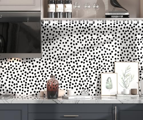 tiltil Modern Peel and Stick Wallpaper 17.3" x 78.8" Self Adhesive Wallpaper Black and White Contact Paper Polka Dot Removable Wall paper Decorative for Bedroom Bathroom Cabinets and Countertops Vinyl Roll - Image 4