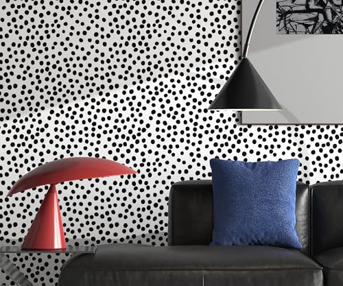 tiltil Modern Peel and Stick Wallpaper 17.3" x 78.8" Self Adhesive Wallpaper Black and White Contact Paper Polka Dot Removable Wall paper Decorative for Bedroom Bathroom Cabinets and Countertops Vinyl Roll - Image 5