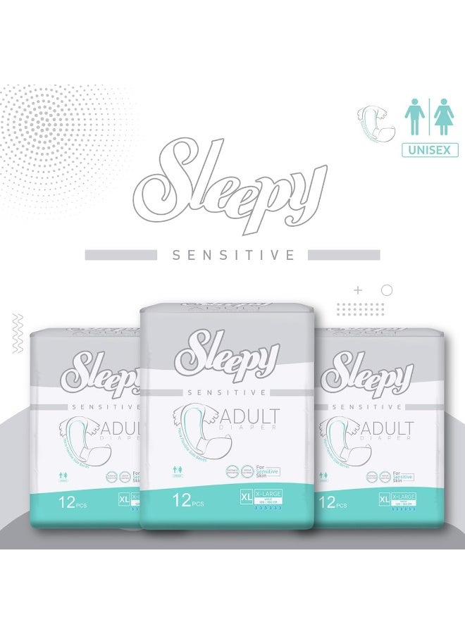 Sleepy Hypoallergenic 36 Adult Diapers | X-Large | Unisex Diapers for Sensitive Skin | Odour Control Diapers Wetness Indicator Comfortable & Adjustable | 120-160cm 12x3 - Image 4