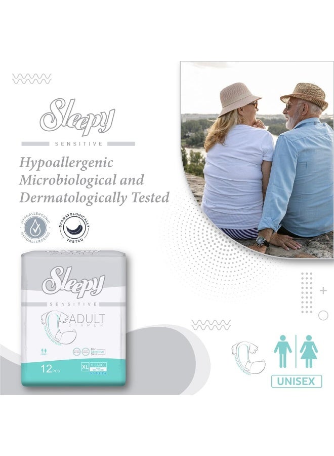 Sleepy Hypoallergenic 36 Adult Diapers | X-Large | Unisex Diapers for Sensitive Skin | Odour Control Diapers Wetness Indicator Comfortable & Adjustable | 120-160cm 12x3 - Image 2