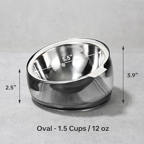 Felli Pet Oblik Spill Proof Dog Food Water Bowl Raised Acrylic Cone, Stainless Steel Tilted Oval Dish Pet Friendly, Slanted Metal Plate Feeder Elevated for Small Medium Size Dog (1.5Cup, Smoky) - Image 5
