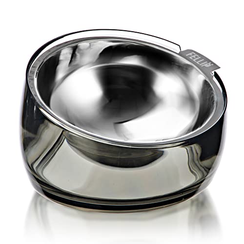 Felli Pet Oblik Spill Proof Dog Food Water Bowl Raised Acrylic Cone, Stainless Steel Tilted Oval Dish Pet Friendly, Slanted Metal Plate Feeder Elevated for Small Medium Size Dog (1.5Cup, Smoky) - Image 1