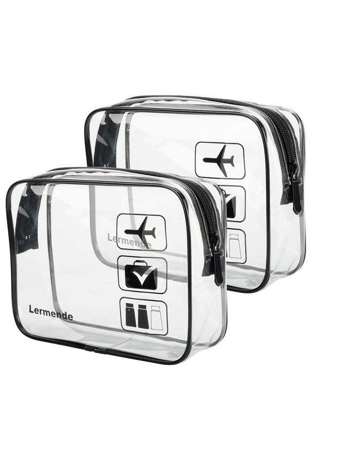 Lermende 2pcs Clear Toiletry Bag TSA Approved Travel Bag,Carry On for Travel,Airport Airline Accessories Compliant Bag,Quart Sized Makeup Cosmetic bag Women Men (Black, 2 Pack) - Image 1