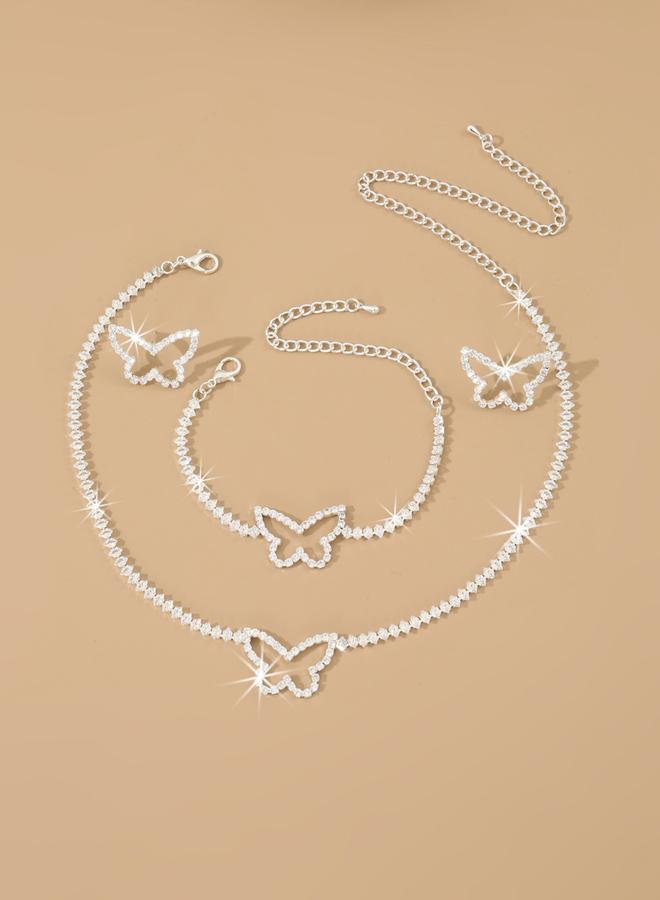 Take Two Embellished Butterfly Decor Necklace, Bracelet and Earrings Jewelry Set - Image 3