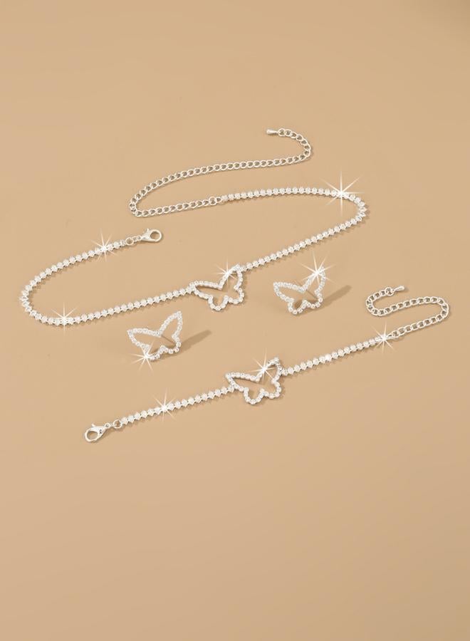 Take Two Embellished Butterfly Decor Necklace, Bracelet and Earrings Jewelry Set - Image 5